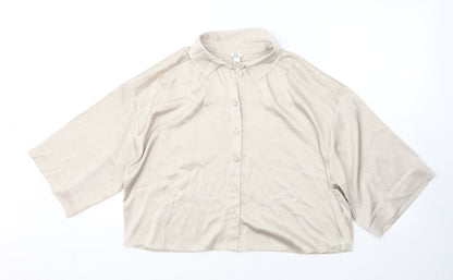 River Island Womens Beige  Polyester Basic Button-Up Size 12 Collared