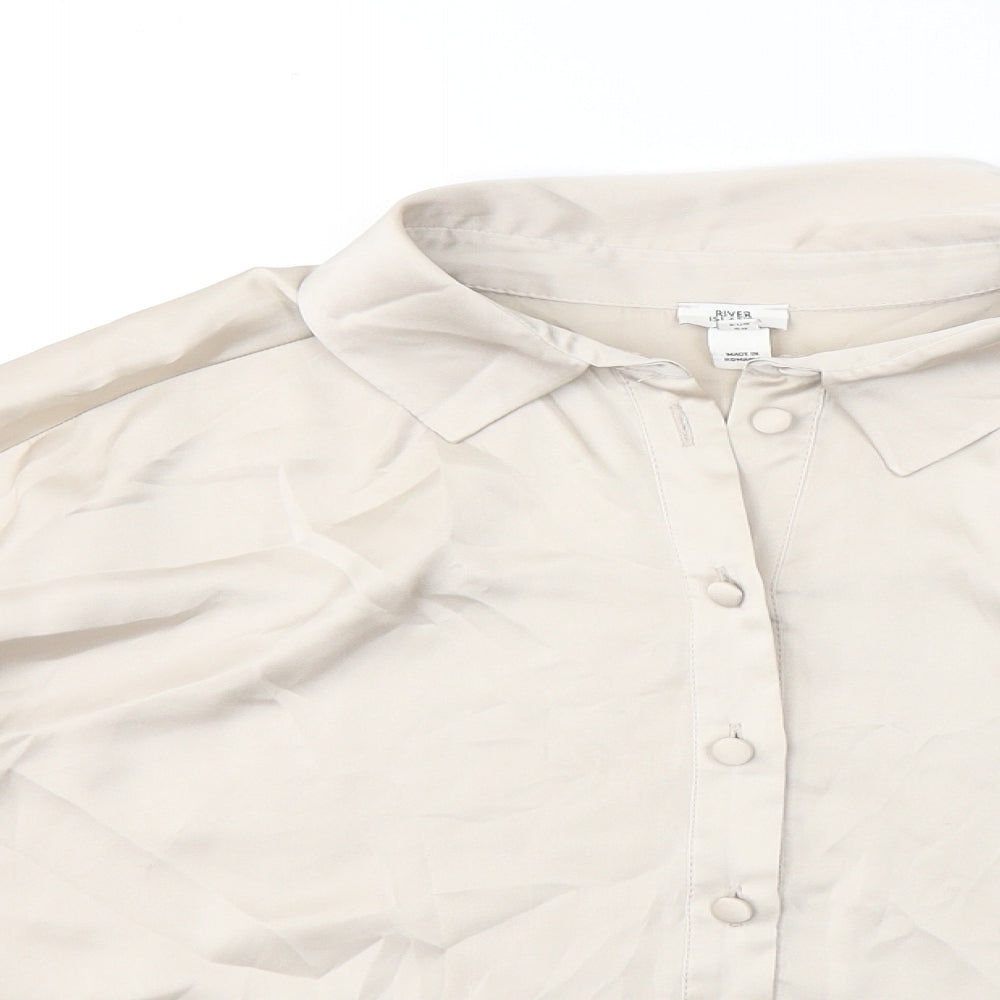 River Island Womens Beige  Polyester Basic Button-Up Size 12 Collared