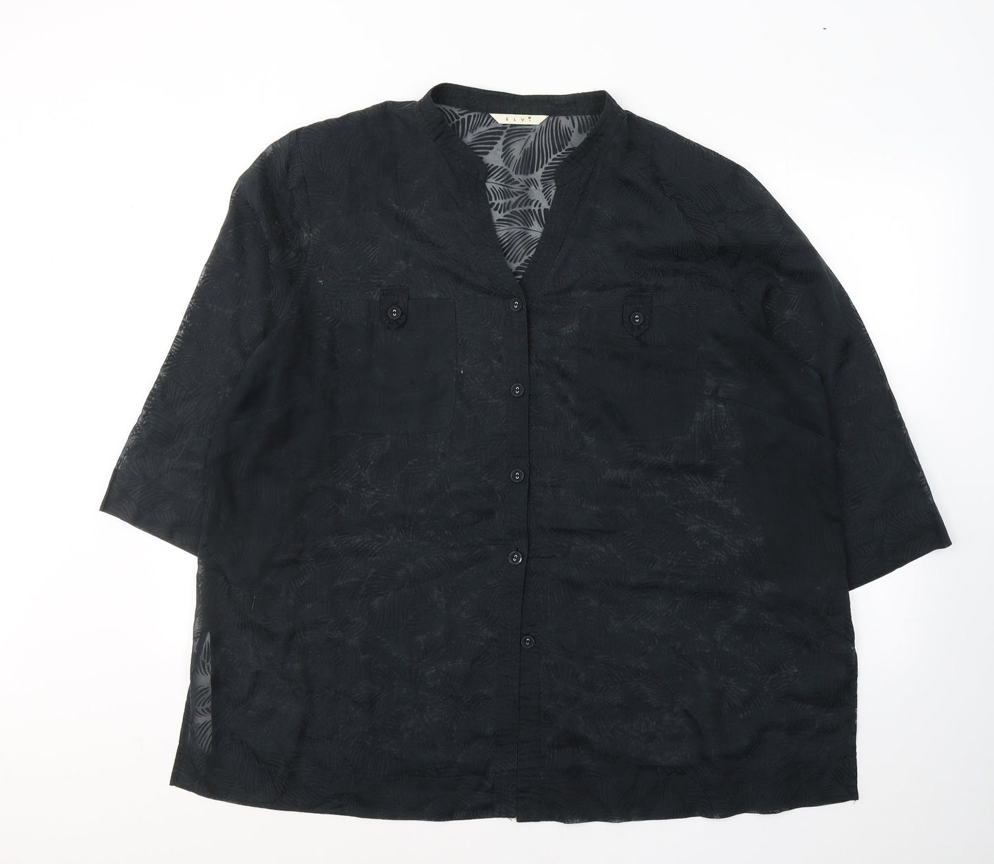ELVI Womens Black Floral Polyester Basic Button-Up Size 26 Collared