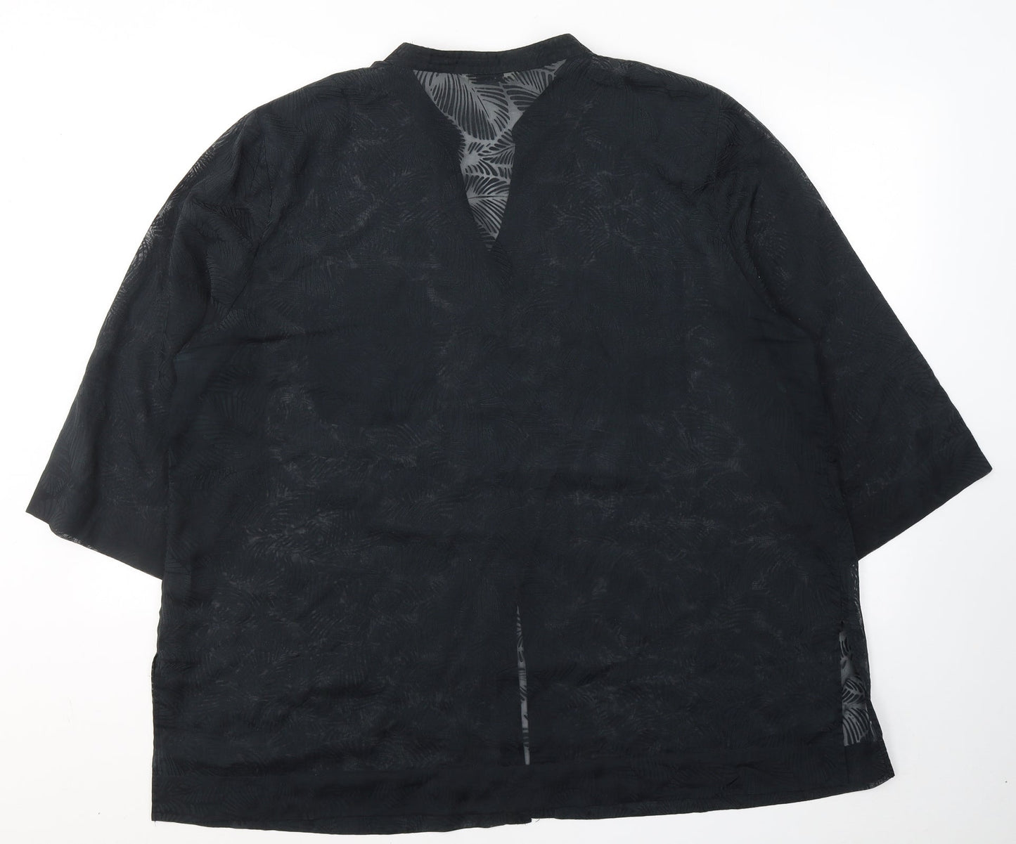 ELVI Womens Black Floral Polyester Basic Button-Up Size 26 Collared