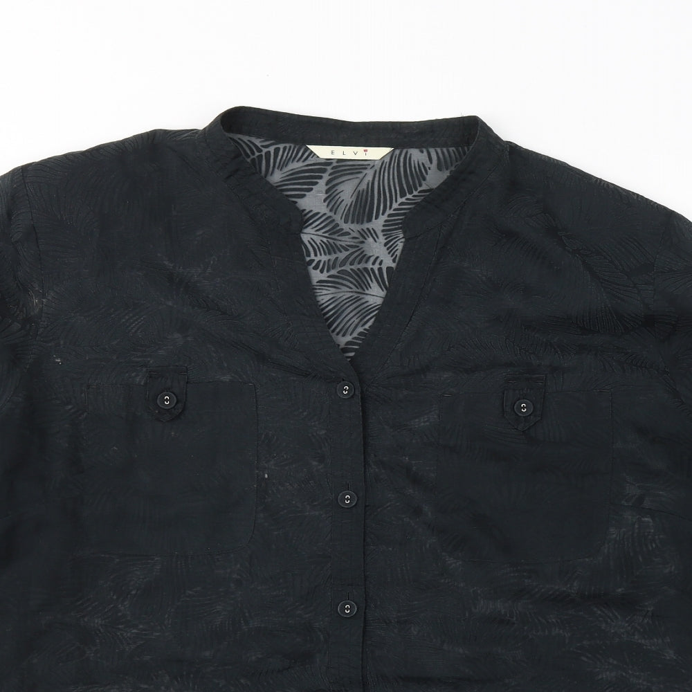 ELVI Womens Black Floral Polyester Basic Button-Up Size 26 Collared
