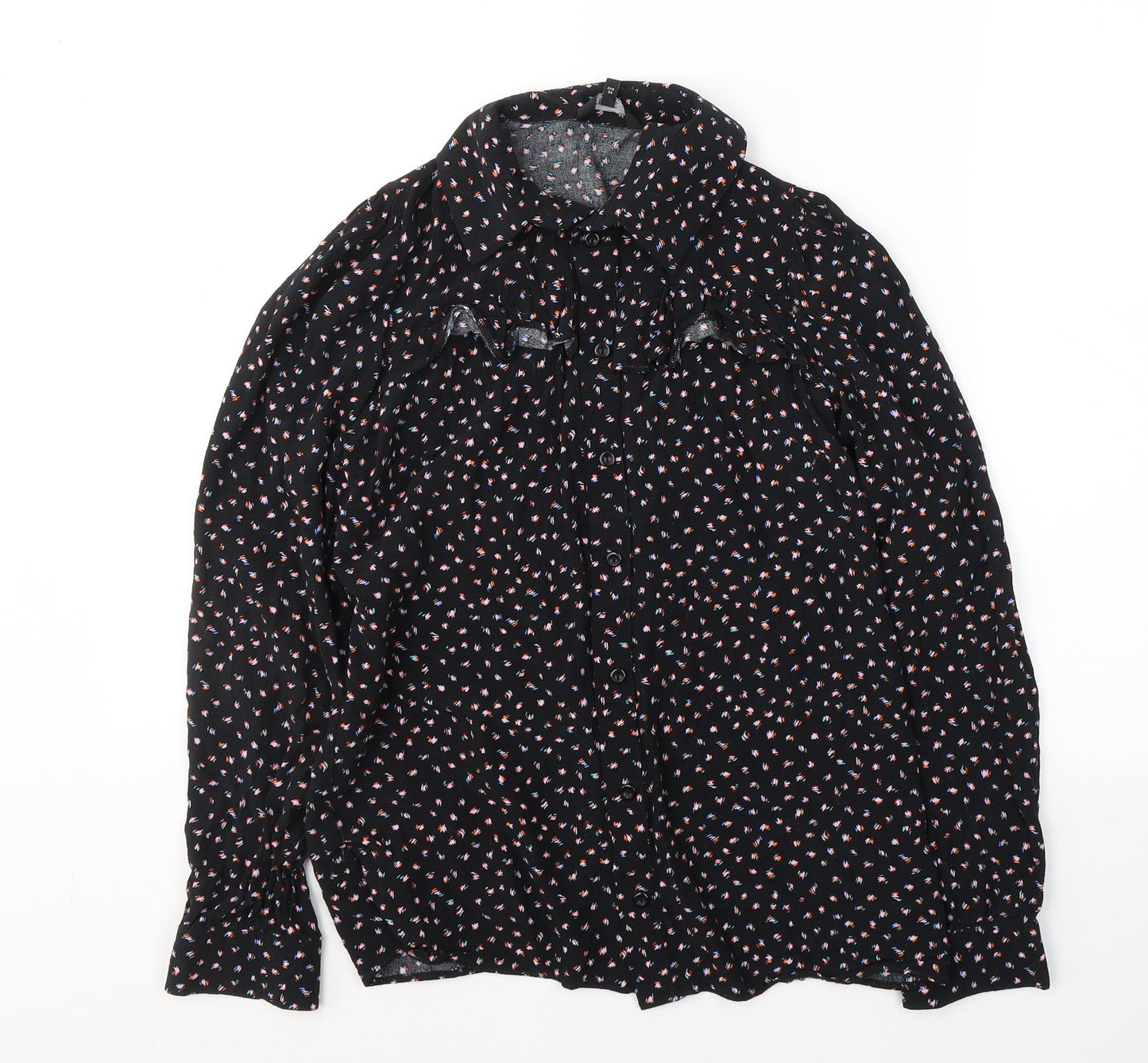 NEXT Womens Black Geometric Viscose Jersey Button-Up Size 6 Collared