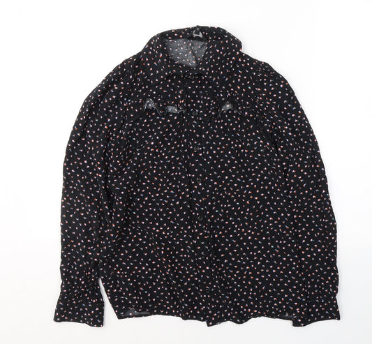 NEXT Womens Black Geometric Viscose Jersey Button-Up Size 6 Collared