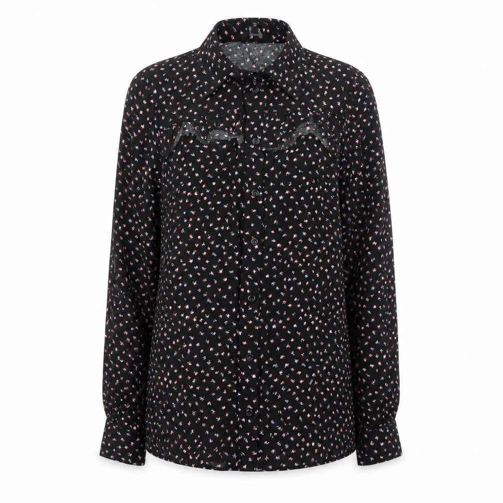 NEXT Womens Black Geometric Viscose Jersey Button-Up Size 6 Collared