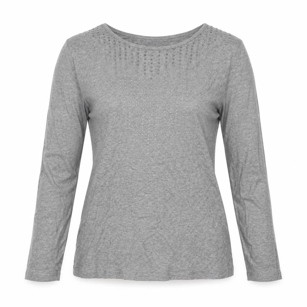 text. Womens Grey  Viscose Jersey Blouse Size M Round Neck