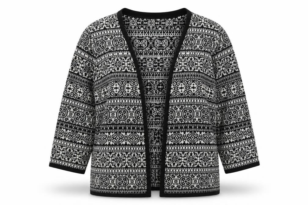 F&F Womens Black V-Neck Geometric Cotton Cardigan Jumper Size 12