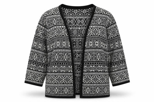 F&F Womens Black V-Neck Geometric Cotton Cardigan Jumper Size 12