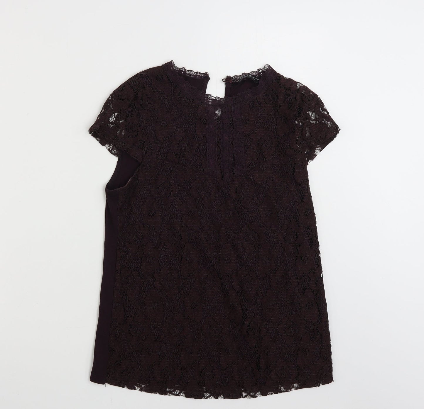 Dorothy Perkins Womens Purple Floral Polyester Basic T-Shirt Size 12 Round Neck