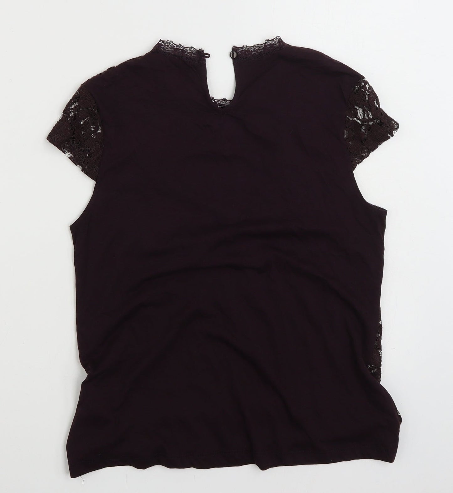 Dorothy Perkins Womens Purple Floral Polyester Basic T-Shirt Size 12 Round Neck