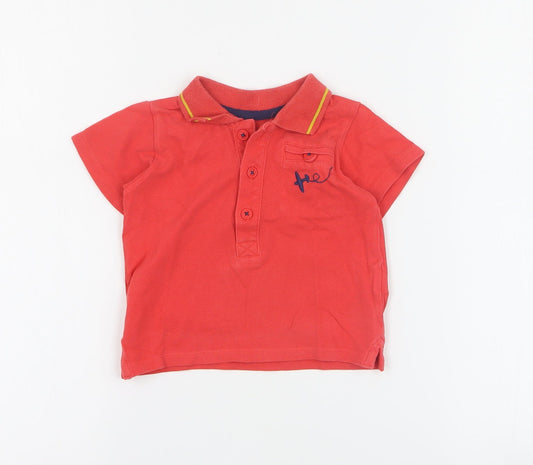 Marks and Spencer Baby Red  100% Cotton Basic Polo Size 6-9 Months Collared Button