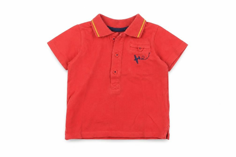 Marks & Spencer Baby Red  100% Cotton Basic Polo Size 6-9 Months Collared Button