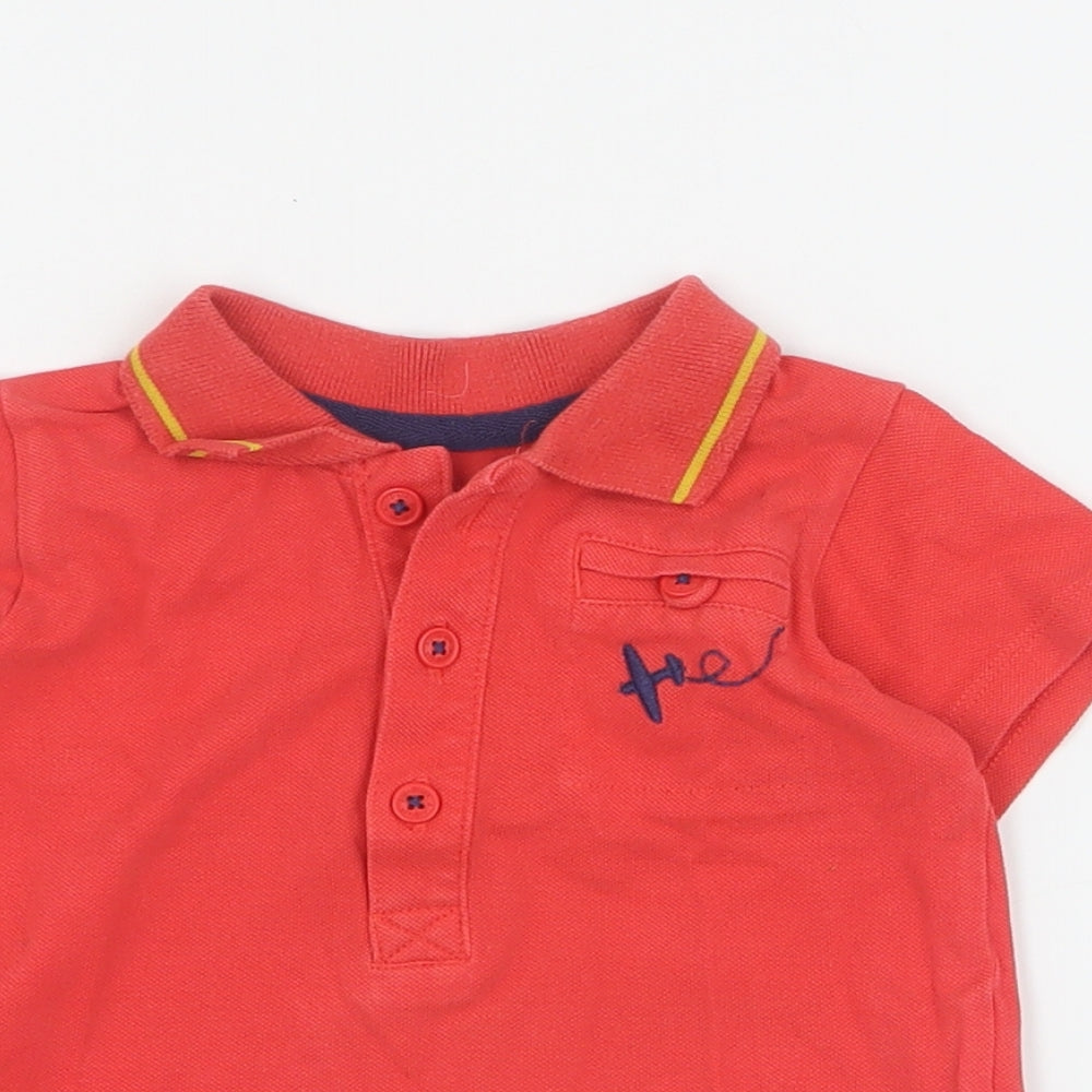 Marks and Spencer Baby Red  100% Cotton Basic Polo Size 6-9 Months Collared Button