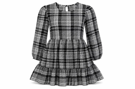 New Look Womens Black Plaid Cotton Fit & Flare  Size 6  Round Neck