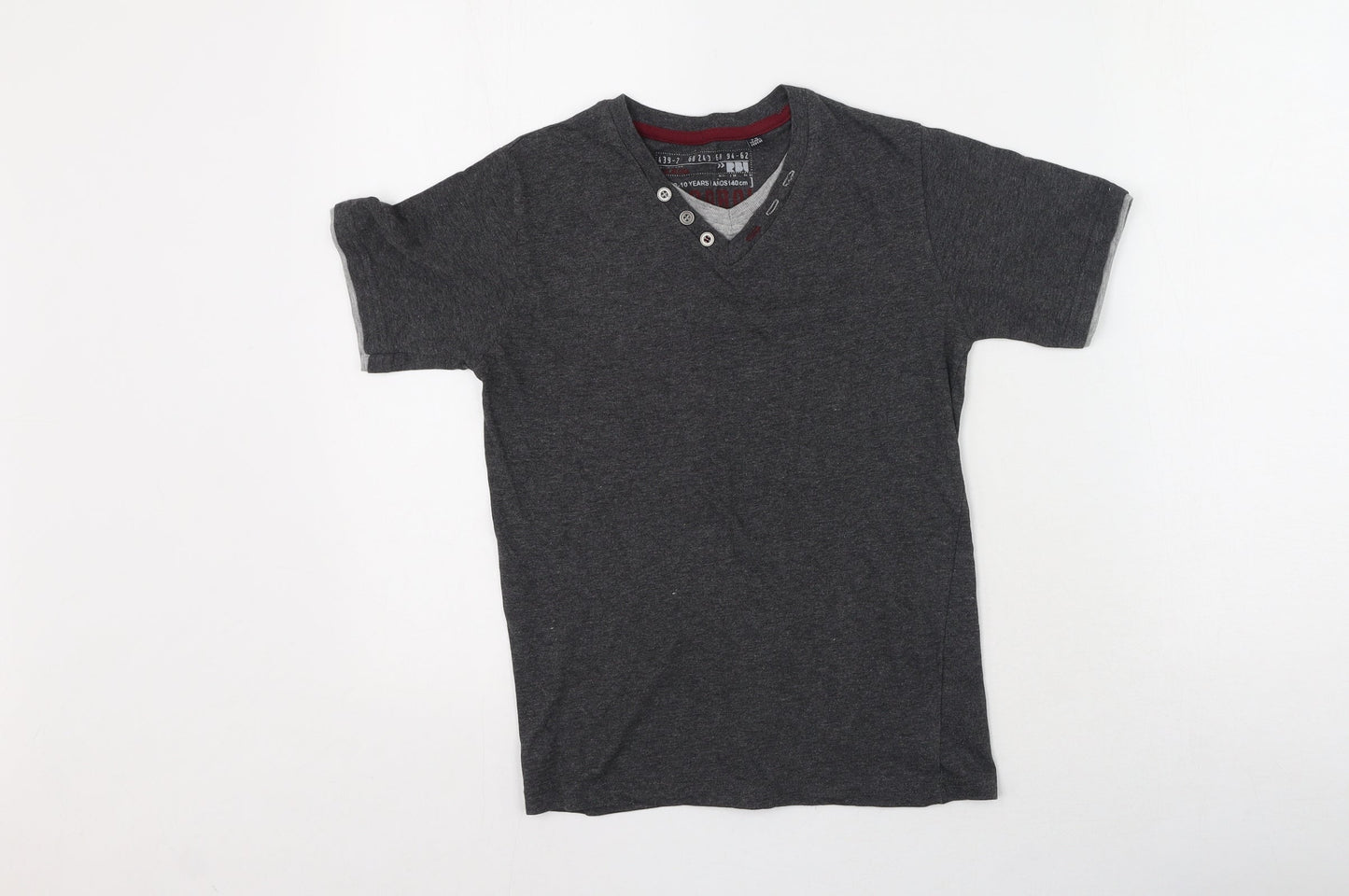 Rebel Boys Grey  Cotton Basic Casual Size 9-10 Years V-Neck