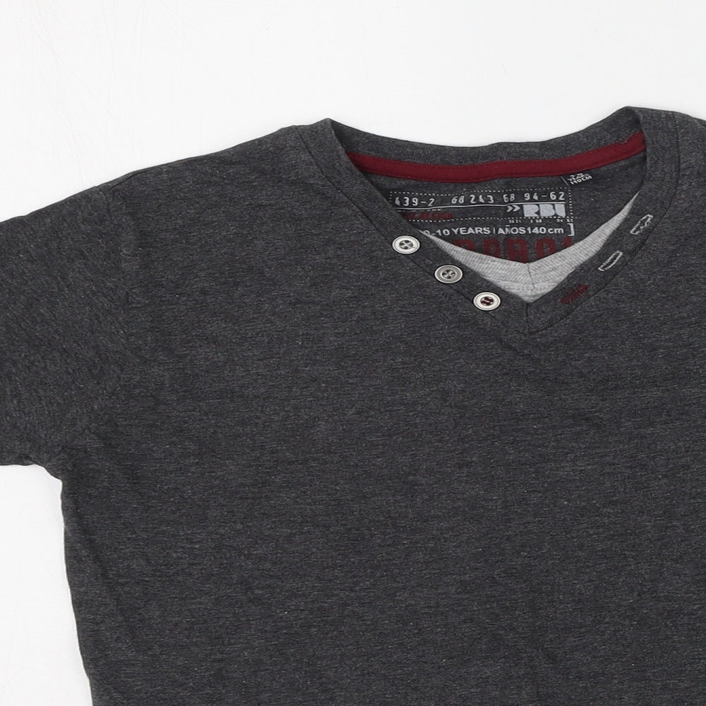 Rebel Boys Grey  Cotton Basic Casual Size 9-10 Years V-Neck