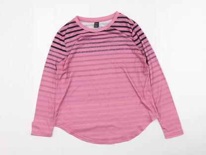 SHEIN Womens Pink Striped Polyester Basic T-Shirt Size S Round Neck