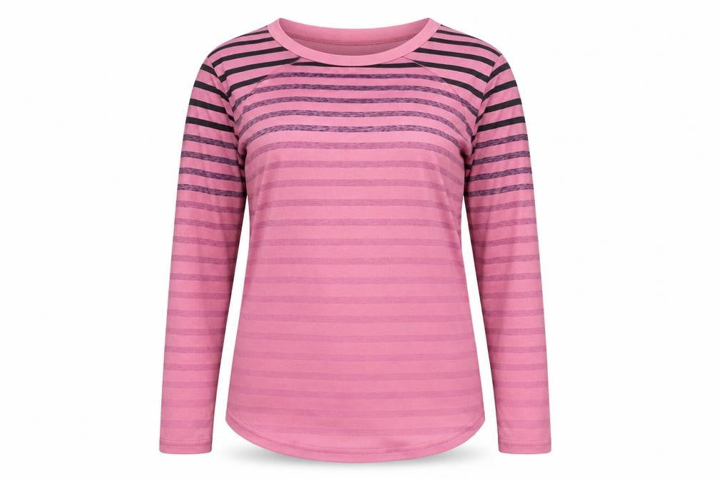 SheIn Womens Pink Striped Polyester Basic T-Shirt Size S Round Neck