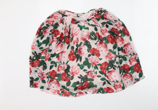 Billie & Blossom  Womens White Floral Polyester Basic Blouse Size 10 Round Neck