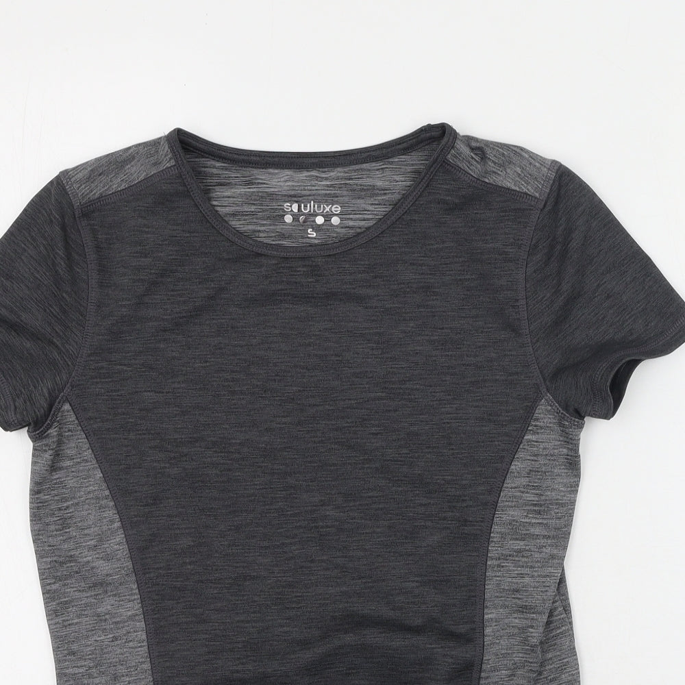 Soluxe Womens Grey  Polyester Basic Casual Size S Round Neck