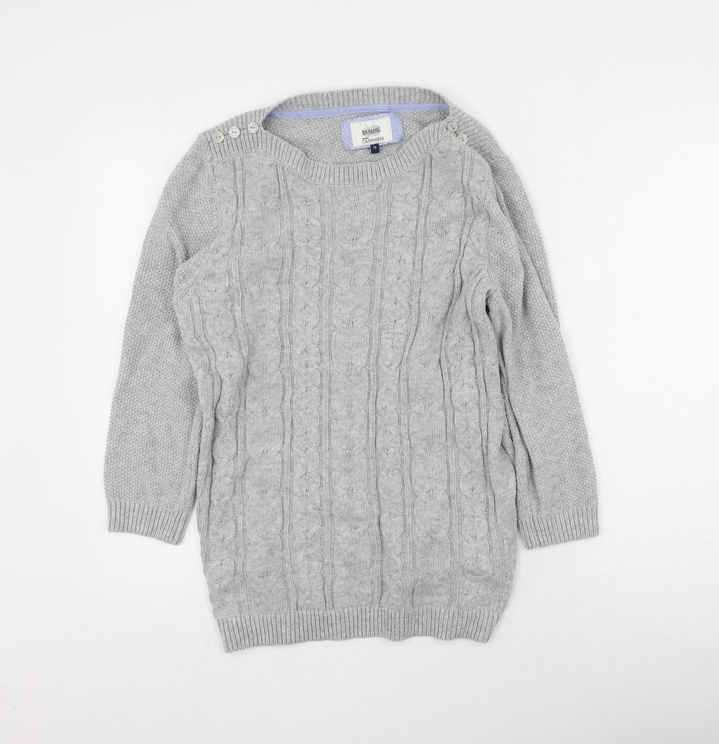 Maine New England Womens Grey Round Neck  Nylon Pullover Jumper Size 10