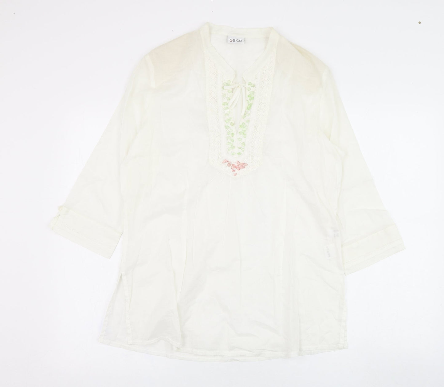 Gelco Womens Ivory  Cotton Basic Blouse Size 10 V-Neck