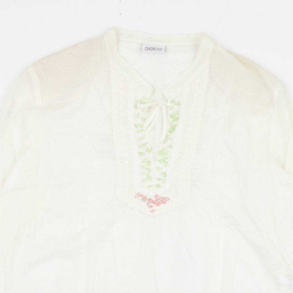 Gelco Womens Ivory  Cotton Basic Blouse Size 10 V-Neck
