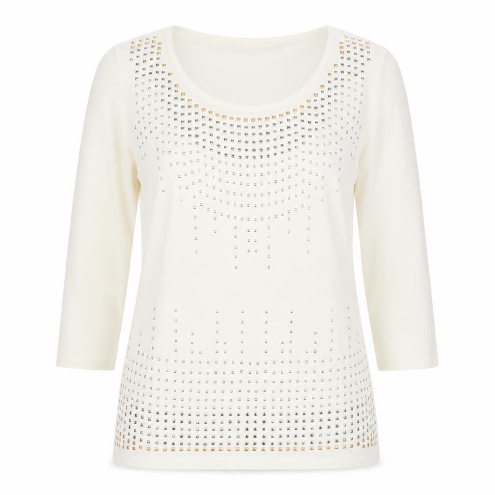 Episode Womens Ivory  Viscose Basic T-Shirt Size M Round Neck