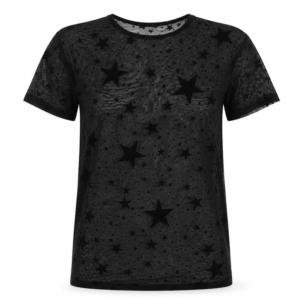 Nasty Gal Womens Black  Polyester Basic T-Shirt Size 6 Round Neck - Star