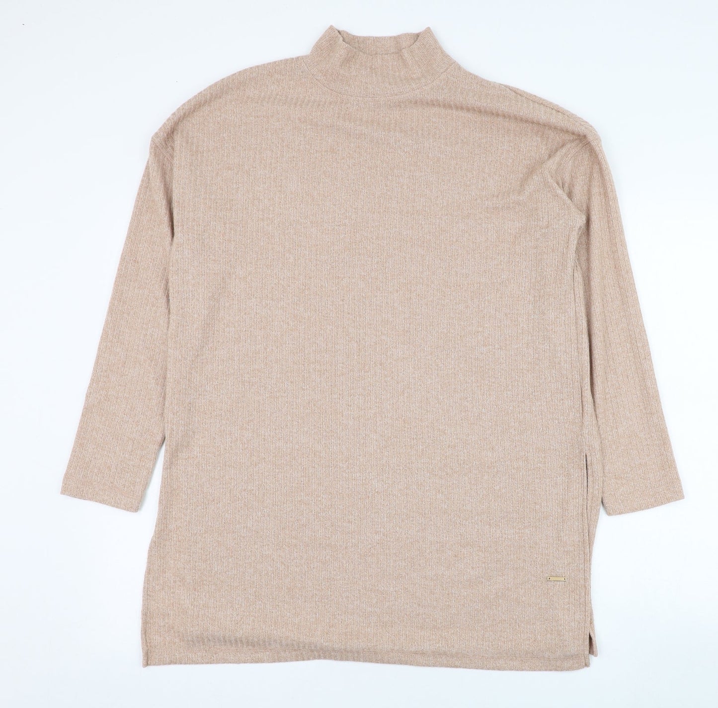 Dunnes Stores Womens Brown Mock Neck  Polyester Pullover Jumper Size 12