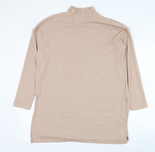 Dunnes Stores Womens Brown Mock Neck  Polyester Pullover Jumper Size 12
