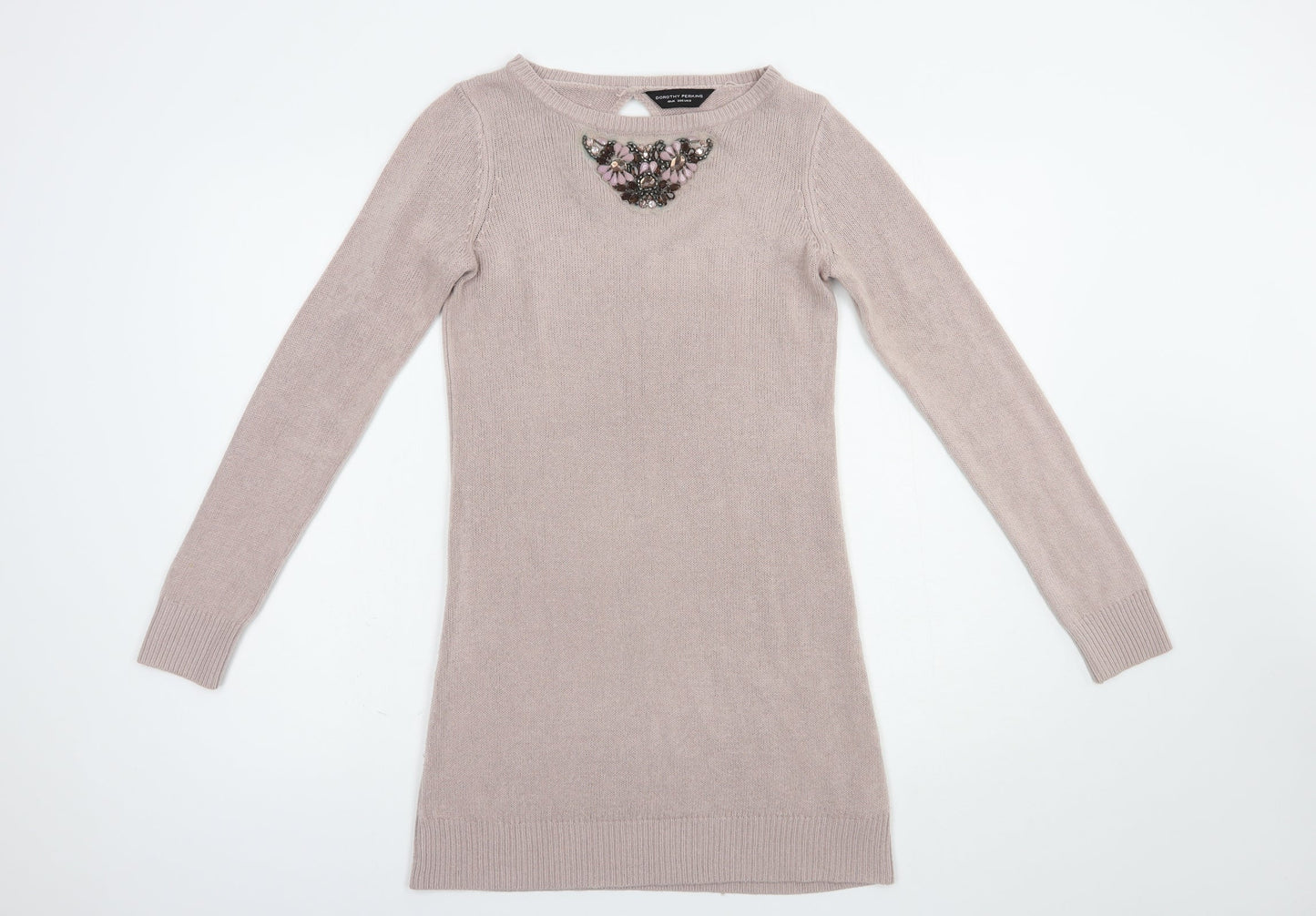 Dorothy Perkins Womens Pink Boat Neck  Acrylic Tunic Jumper Size 10