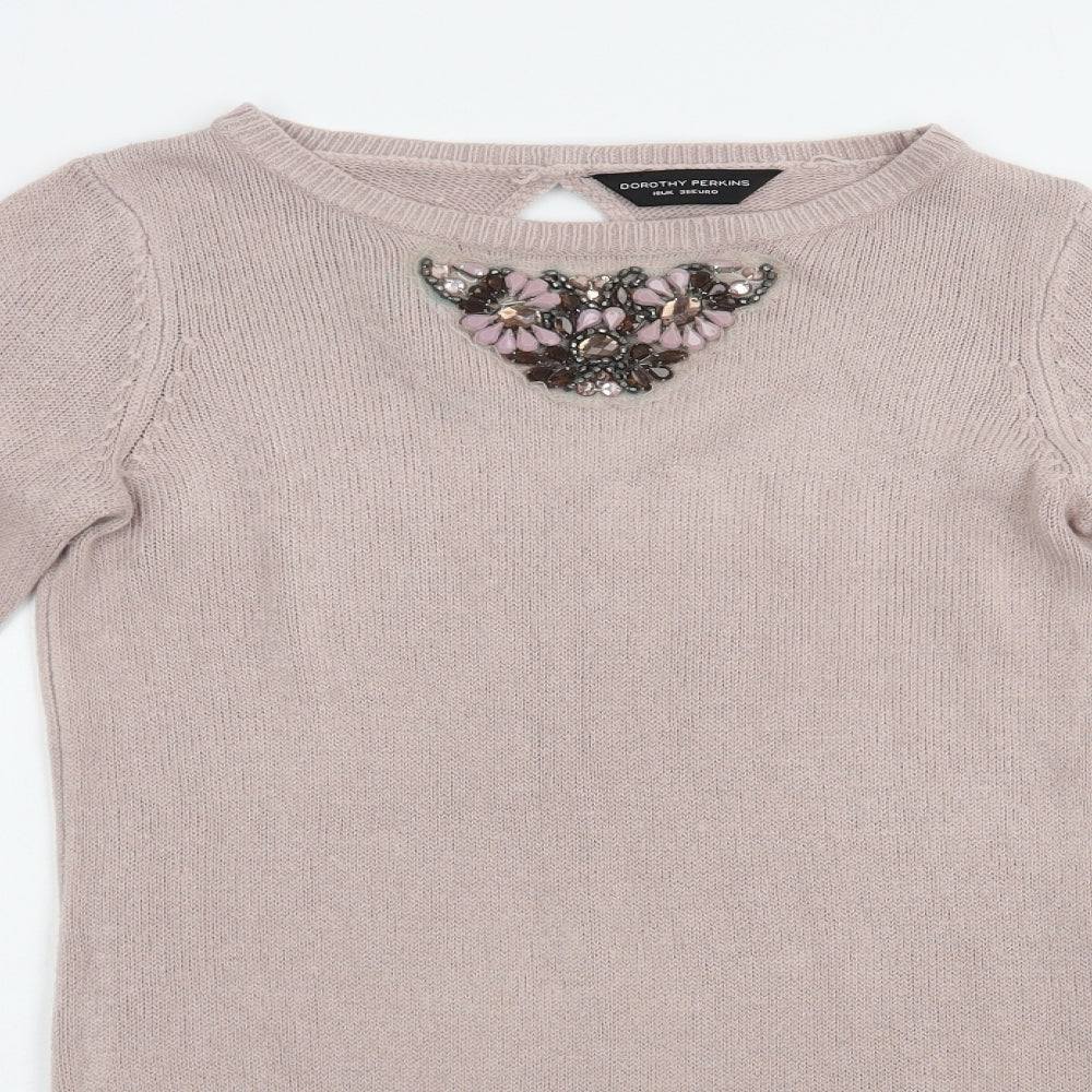Dorothy Perkins Womens Pink Boat Neck  Acrylic Tunic Jumper Size 10