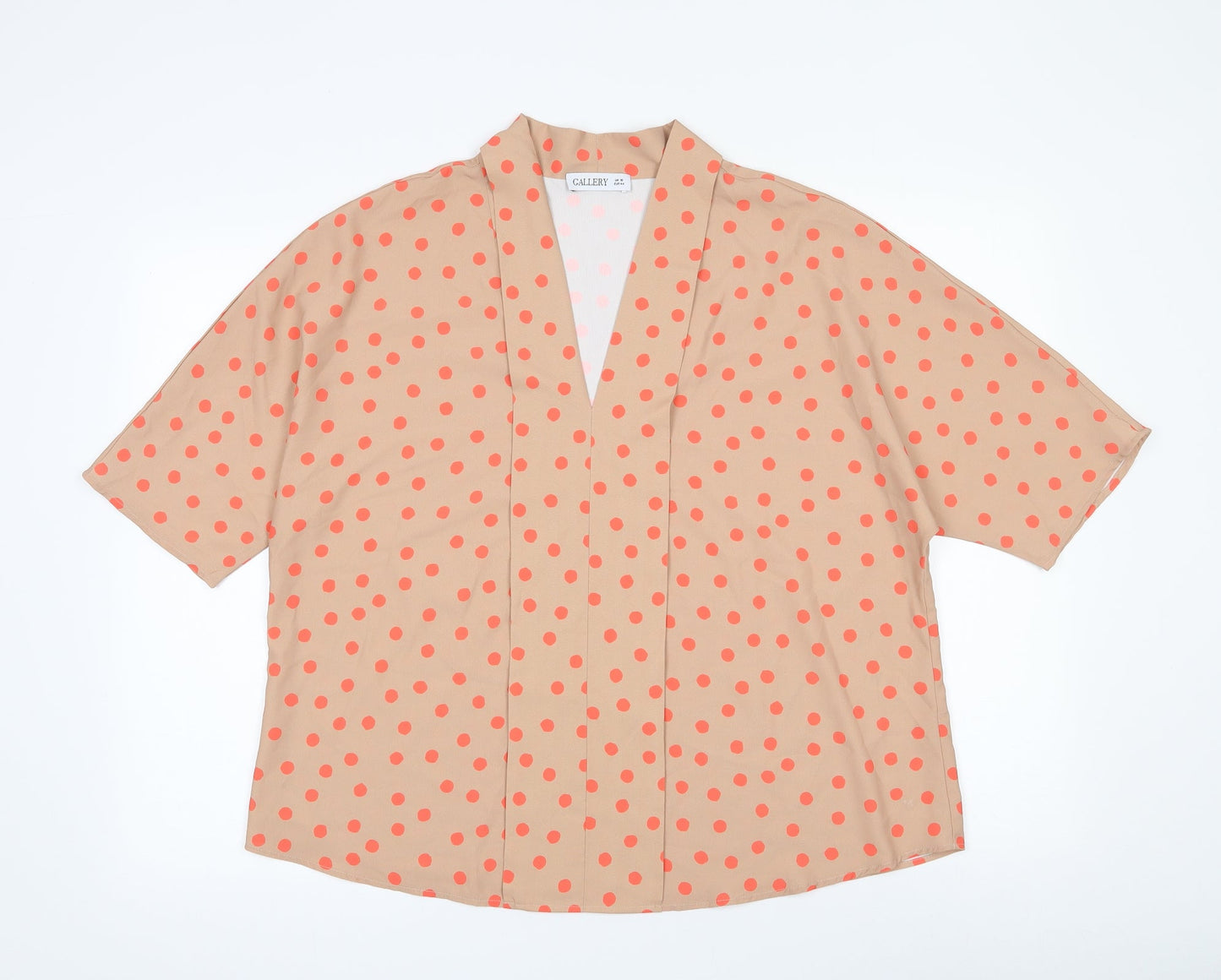 Gallery Womens Brown Polka Dot Polyester Basic Blouse Size 16 V-Neck