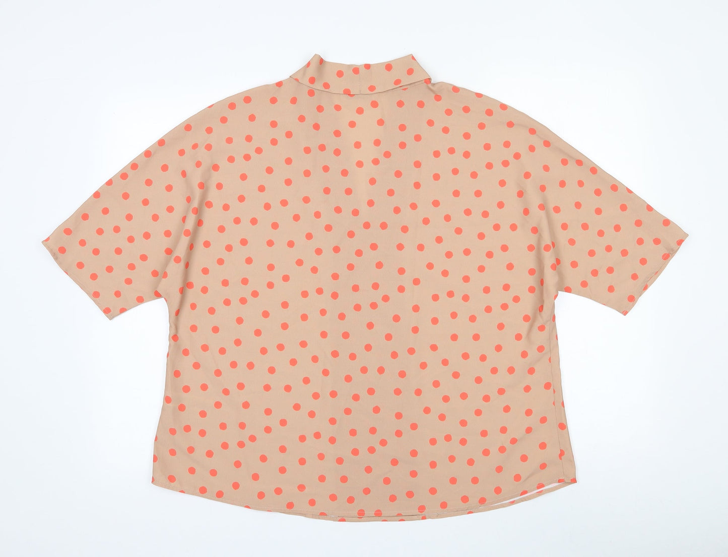 Gallery Womens Brown Polka Dot Polyester Basic Blouse Size 16 V-Neck