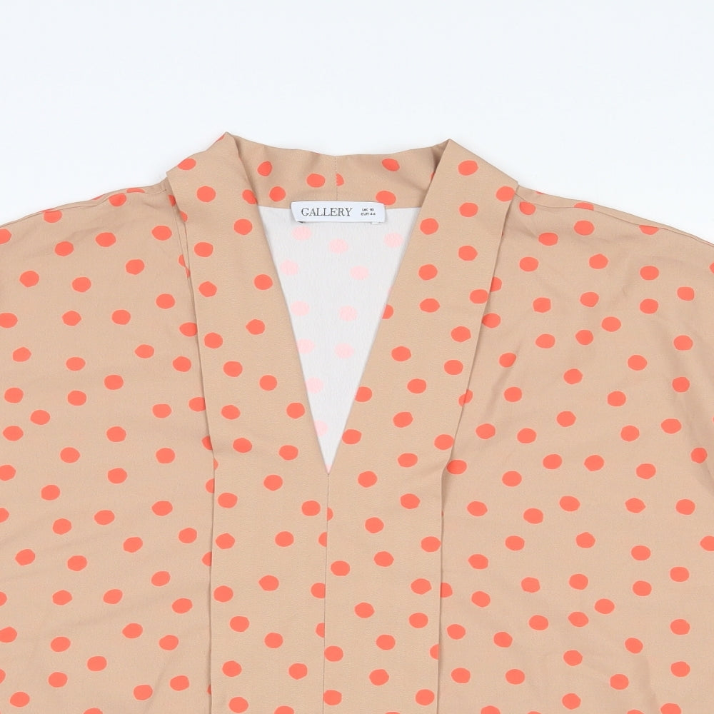 Gallery Womens Brown Polka Dot Polyester Basic Blouse Size 16 V-Neck