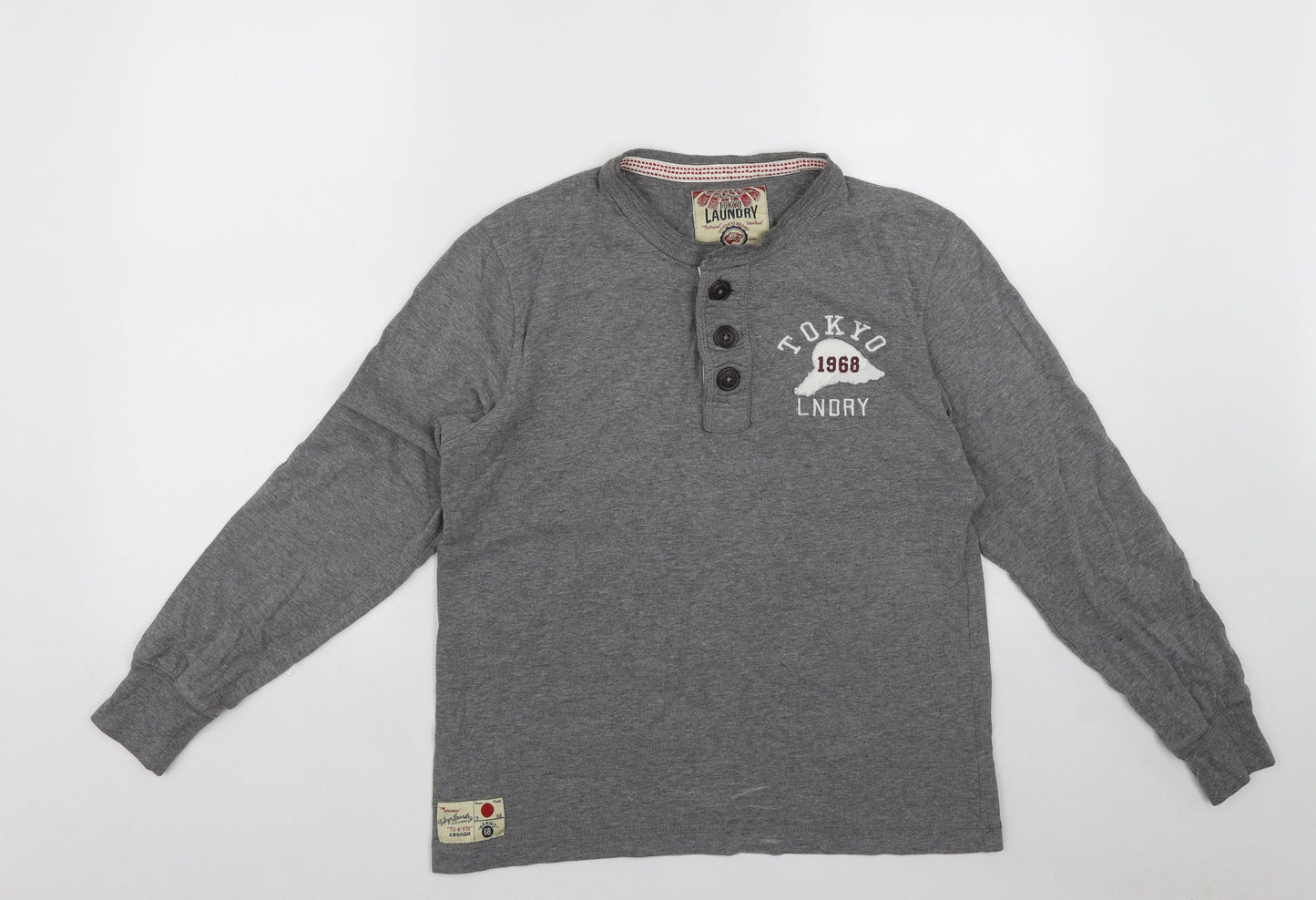 Tokyo Mens Grey Round Neck  Cotton Pullover Jumper Size S