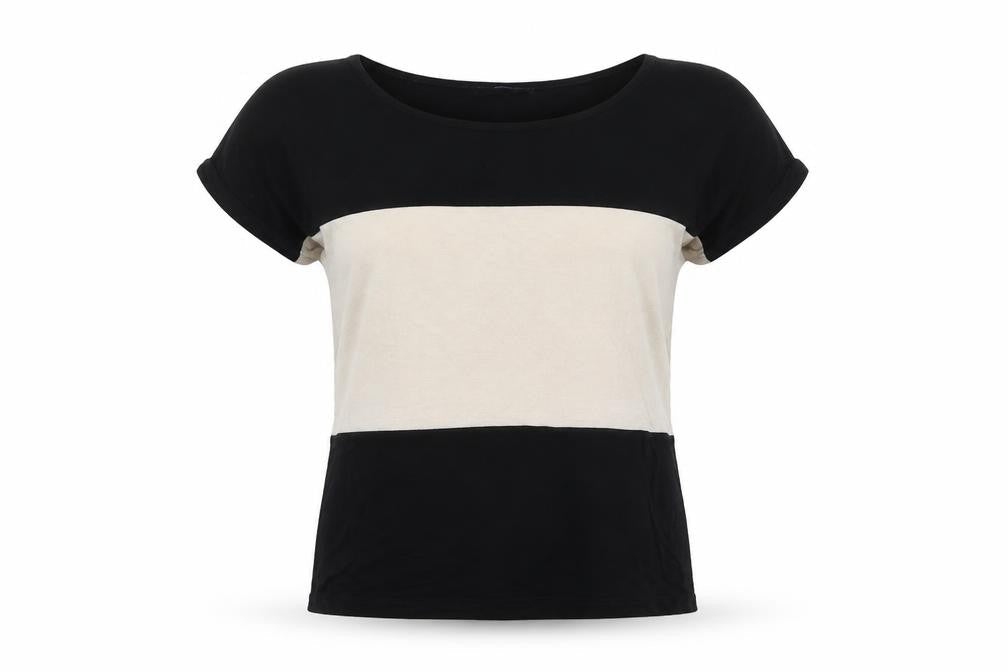 E Vie Womens Black Colourblock Viscose Basic Polo Size 8 Round Neck