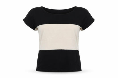 E Vie Womens Black Colourblock Viscose Basic Polo Size 8 Round Neck