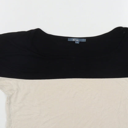 E Vie Womens Black Colourblock Viscose Basic Polo Size 8 Round Neck