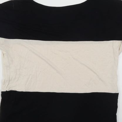 E Vie Womens Black Colourblock Viscose Basic Polo Size 8 Round Neck