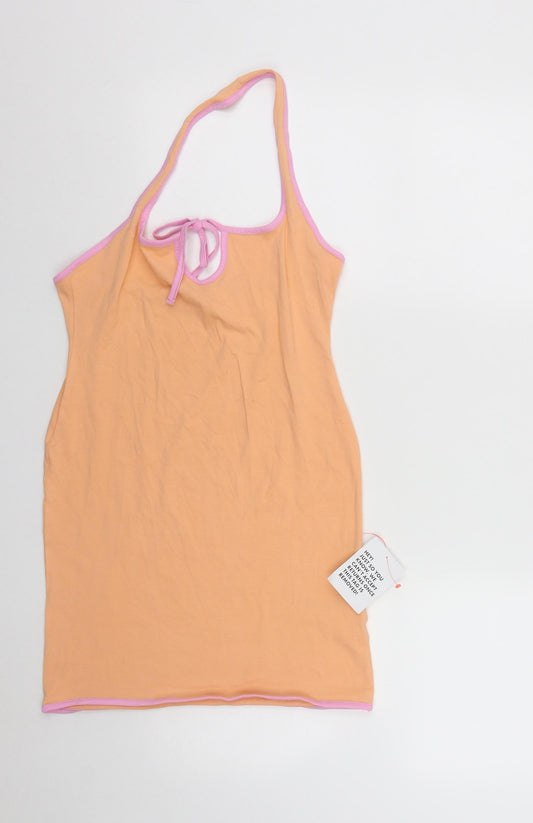 ASOS Womens Orange  Cotton Bodycon  Size 10  Round Neck Tie