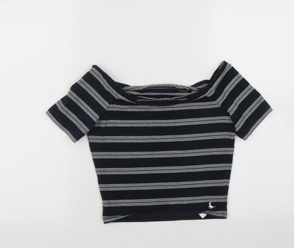 Jack Wills Womens Blue Striped Cotton Basic Blouse Size 10 Scoop Neck