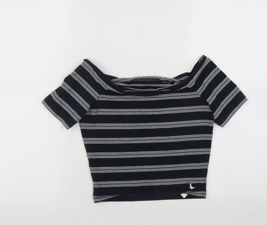 Jack Wills Womens Blue Striped Cotton Basic Blouse Size 10 Scoop Neck