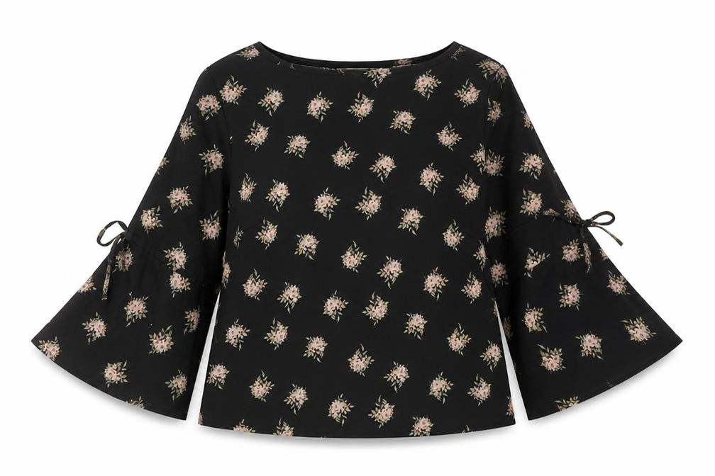 Papaya Womens Black Floral Polyester Basic Blouse Size 8 Round Neck