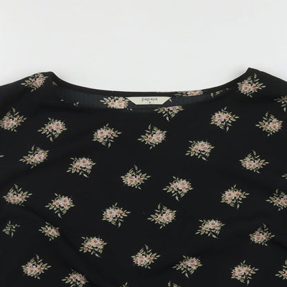 Papaya Womens Black Floral Polyester Basic Blouse Size 8 Round Neck