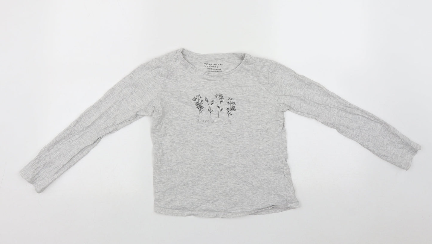 Primark Girls Grey  Cotton Basic Casual Size 9-10 Years Round Neck