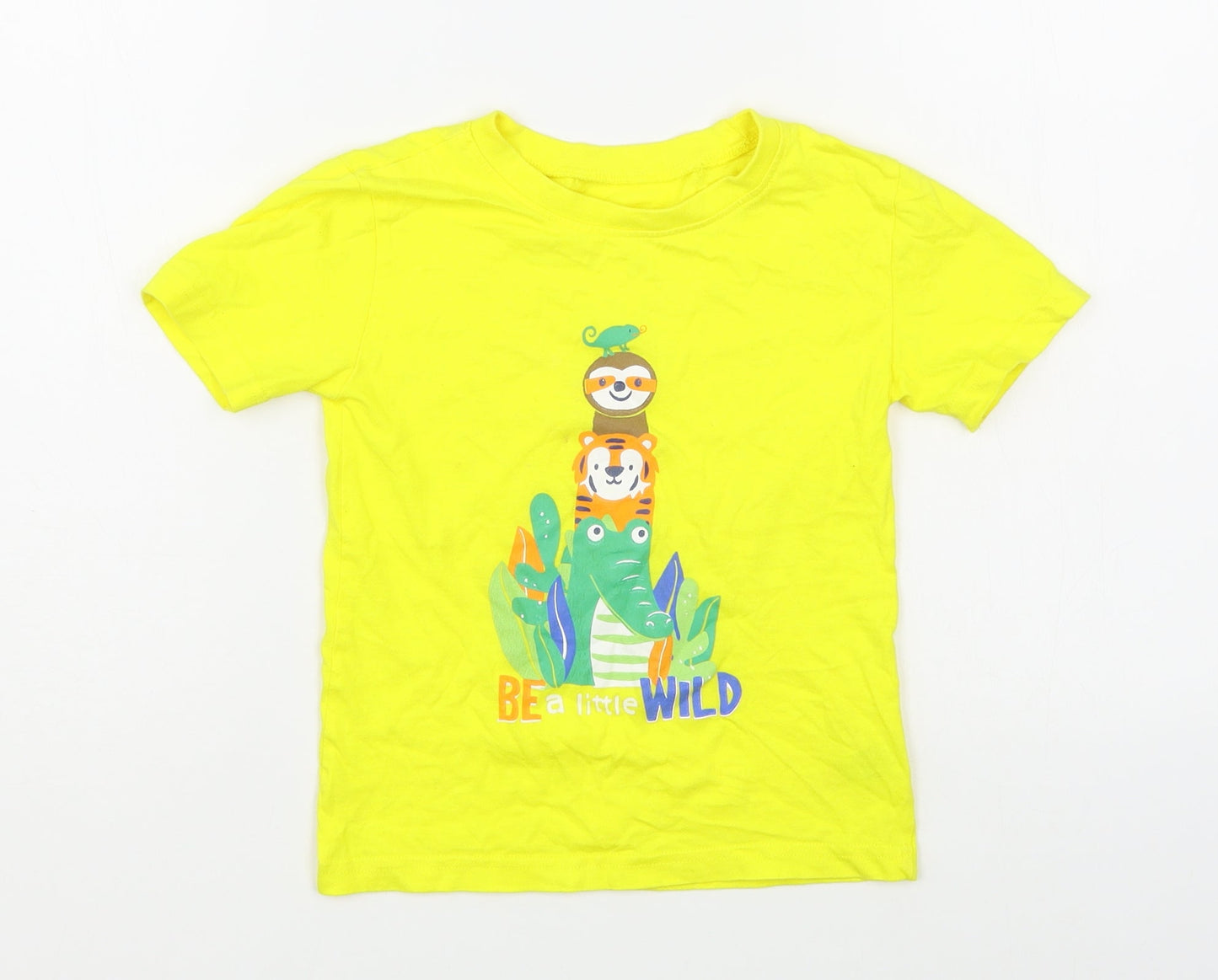 Dunnes Stores Boys Yellow  100% Cotton Basic T-Shirt Size 3-4 Years Round Neck Pullover