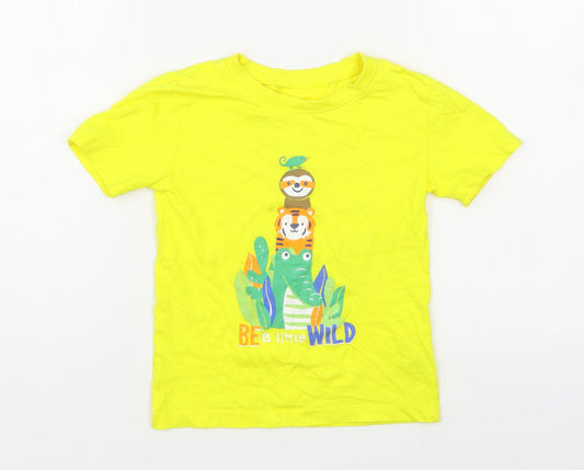 Dunnes Stores Boys Yellow  100% Cotton Basic T-Shirt Size 3-4 Years Round Neck Pullover