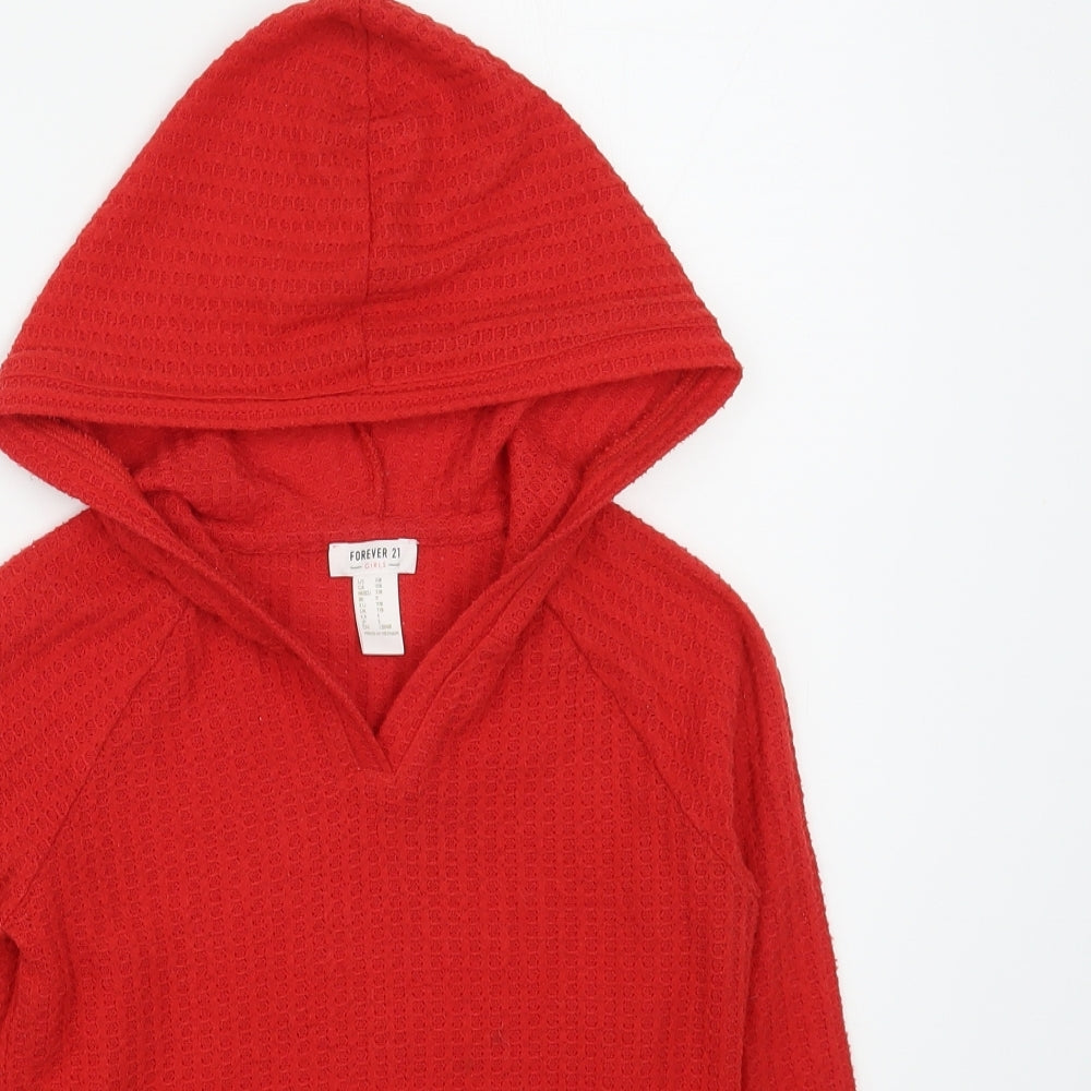 FOREVER 21 Girls Red  Polyester Pullover Hoodie Size 7-8 Years  Pullover