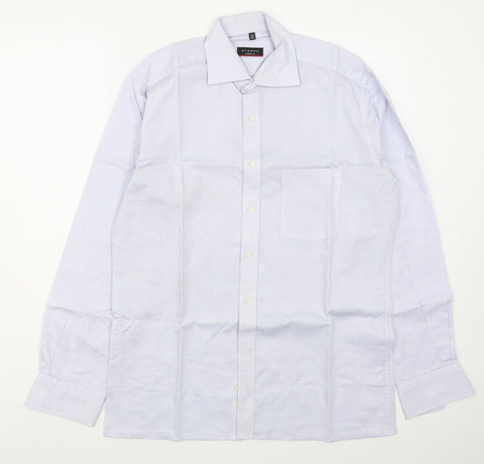 Eterna Mens Blue  Cotton  Dress Shirt Size 15.5 Collared Button